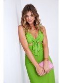 Summer dress with a tied neckline, dark lime 110525 - Online store - Boutique